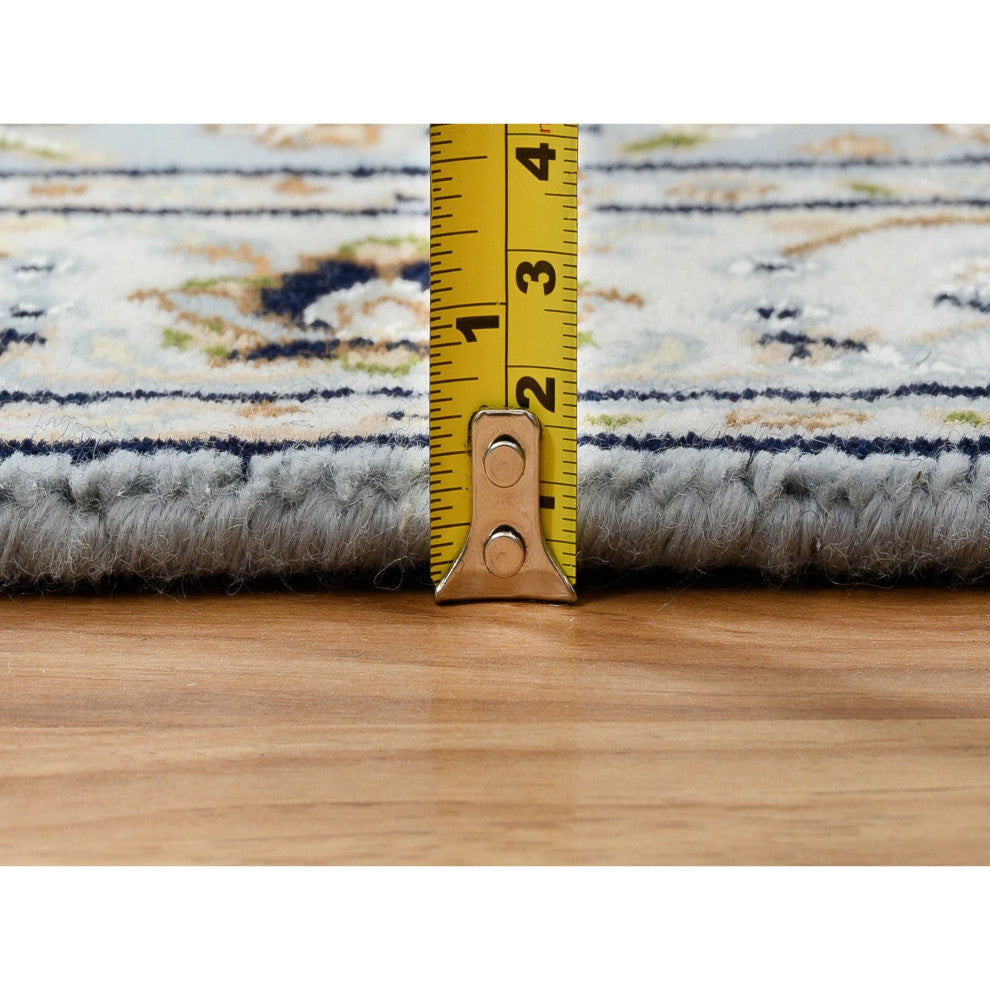 Light Blue, Nain 250 KPSI, Wool and Silk Hand Knotted Runner Rug, 2'6"x13'9"