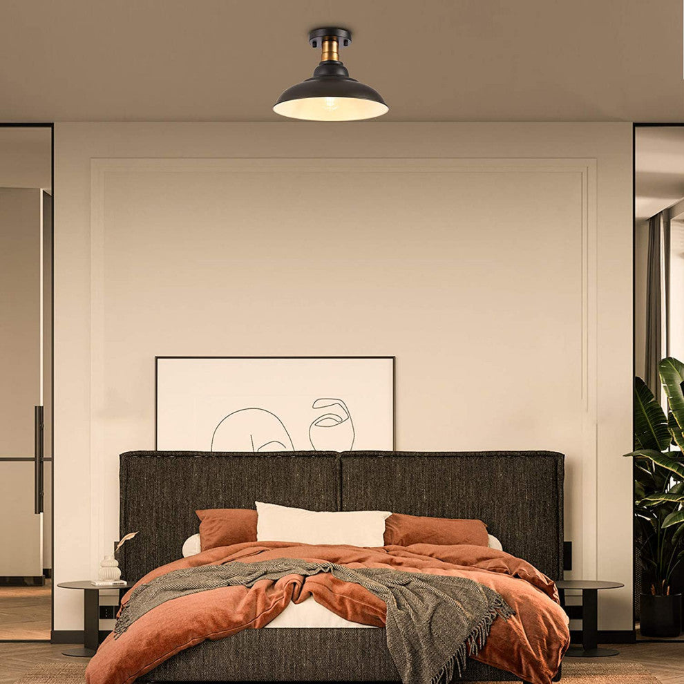 Industrial Black Semi Flush Mount Light, Farmhouse