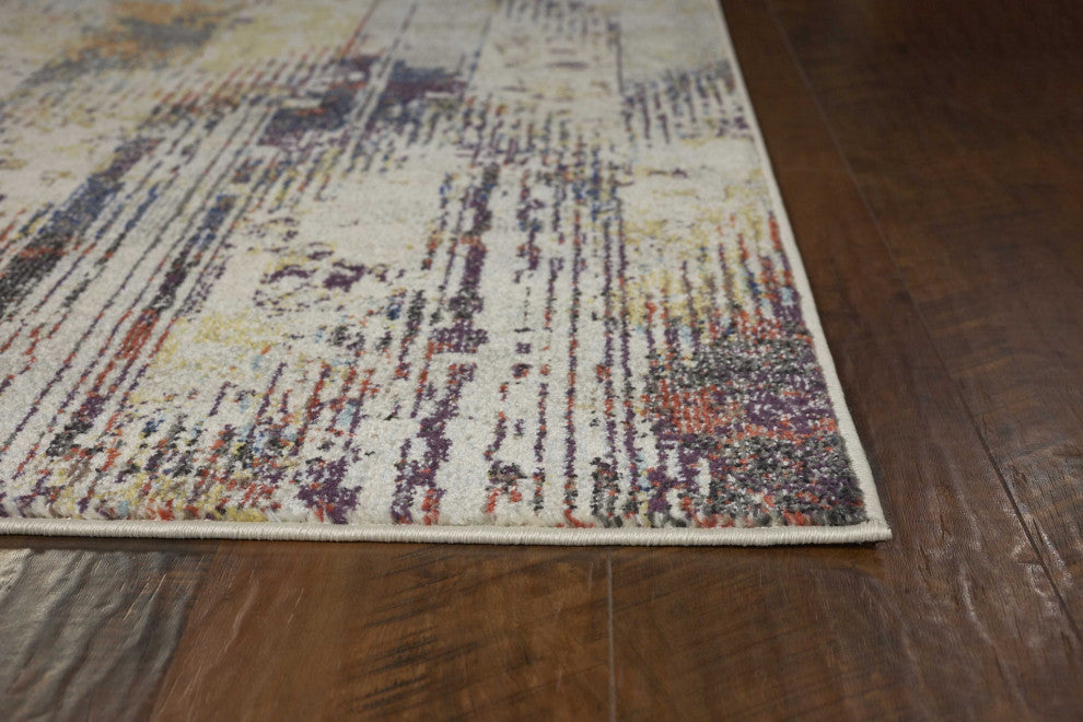 HomeRoots 7' Round Champagne Abstract Indoor Area Rug