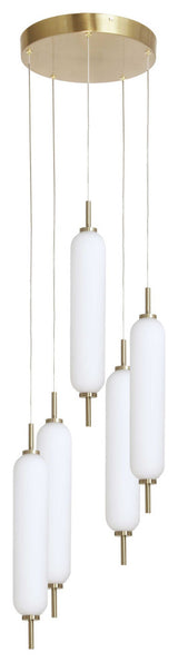 Typha LED Multi Pendant, 5 Light, Aged Brass