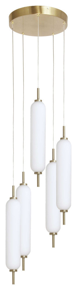 Typha LED Multi Pendant, 5 Light, Aged Brass