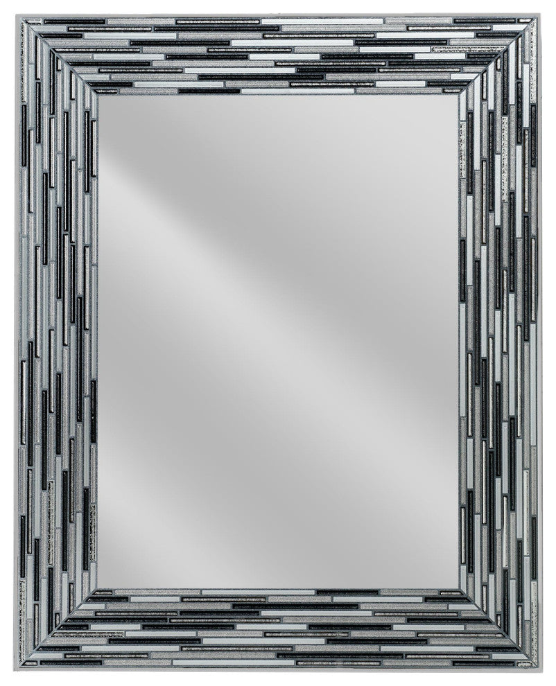 Frameless Glass Reeded Simulated Tile Printed Wall Mirror, Black