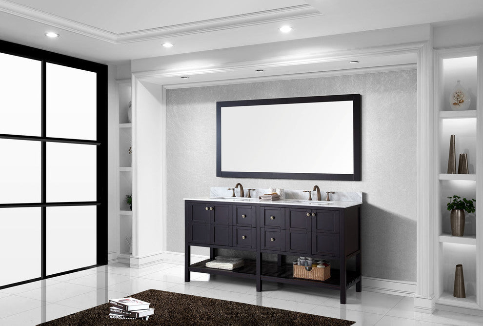 Virtu Winterfell 72" Double Bathroom Vanity, Espresso With Faucet and Mirror