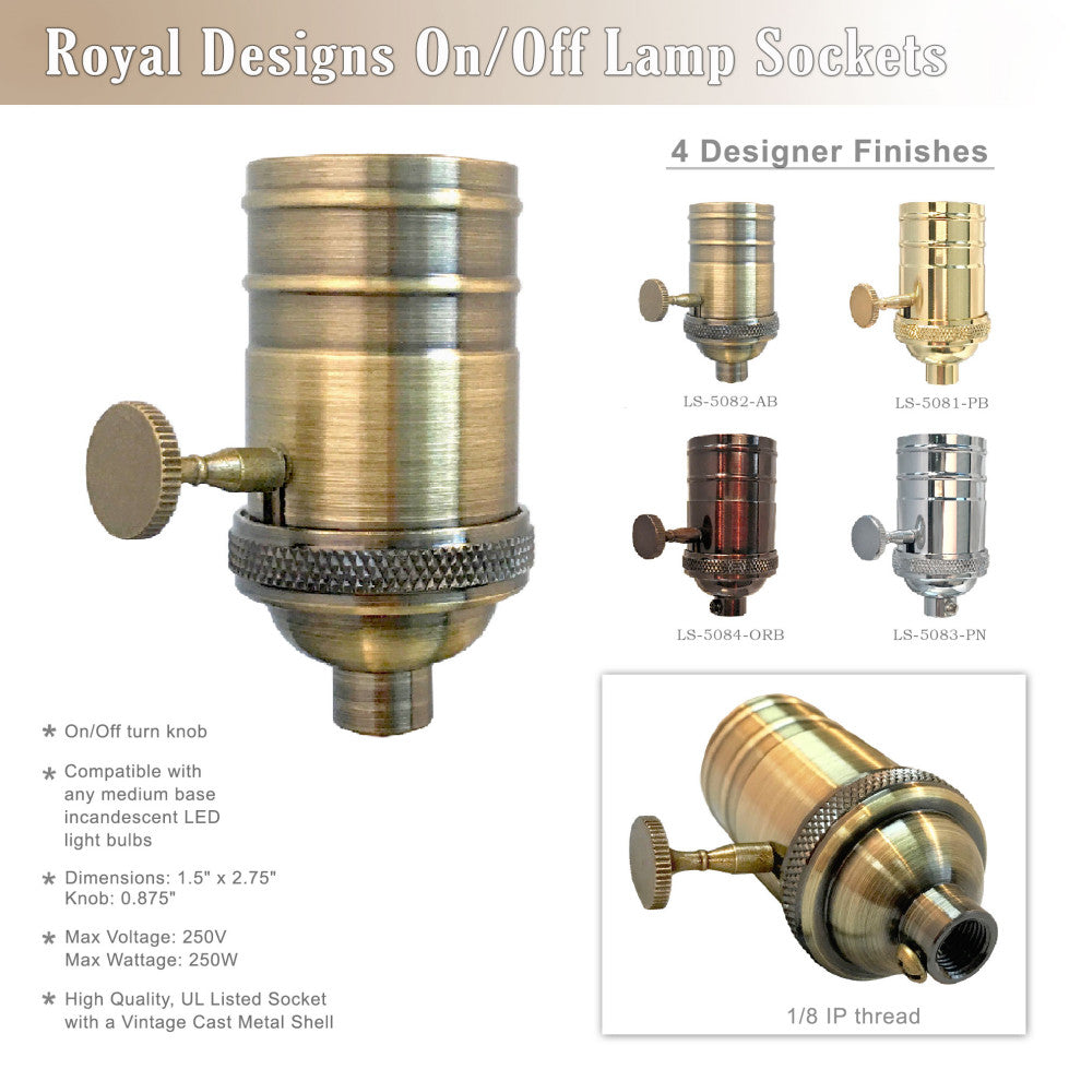 Royal Designs, Inc. On/Off Turn Knob Lamp Socket, Antique Brass, Set of 10
