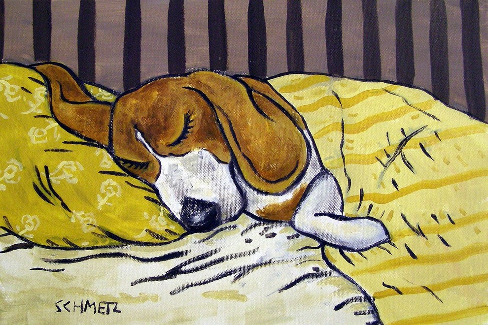 "Beagle Sleeping" Painting Print on Wrapped Canvas, 30"x20"