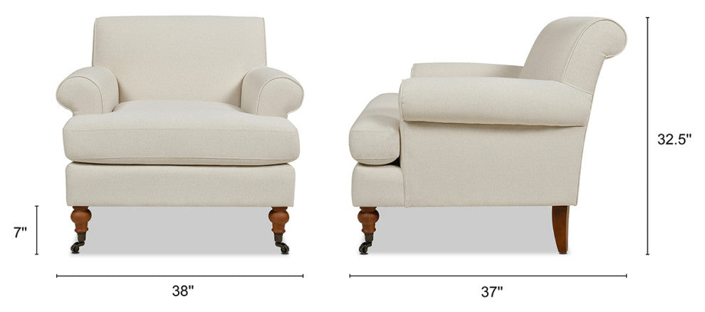 Alana 38" Lawson Accent Arm Chair, Metal Casters, Light Beige Linen