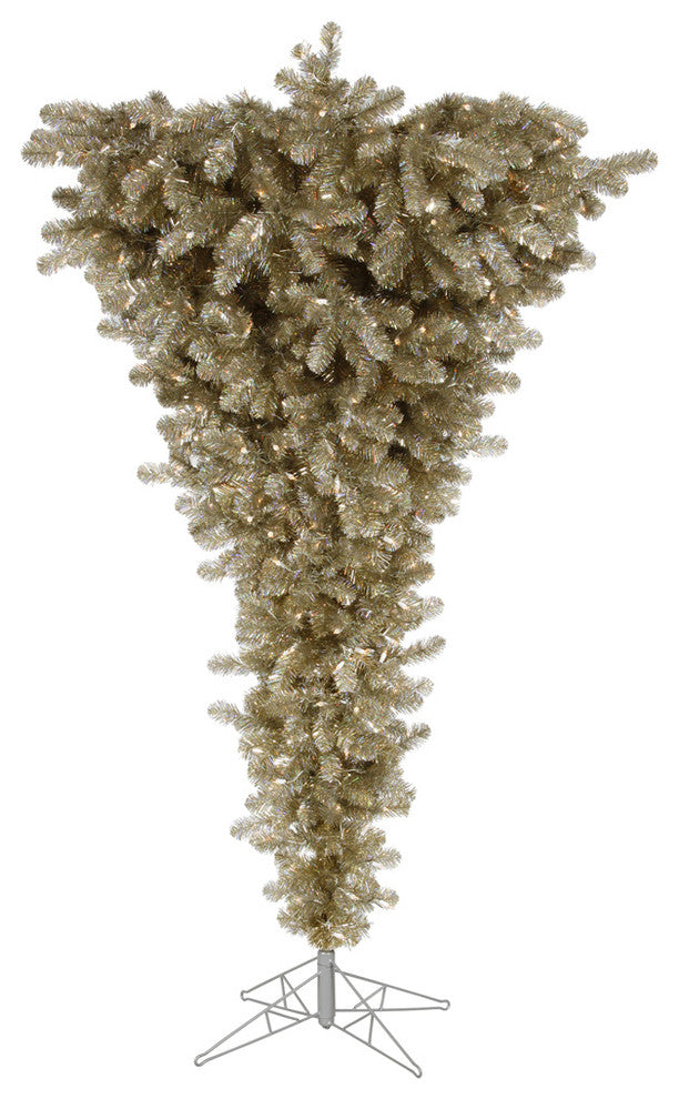 Vickerman Upside Down Artificial Tree, Tree: Champagne, 7.5', Lights: Clear