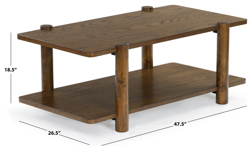 Safavieh Couture Edisyn 2 Shelf Wood Coffee Table, Medium Oak