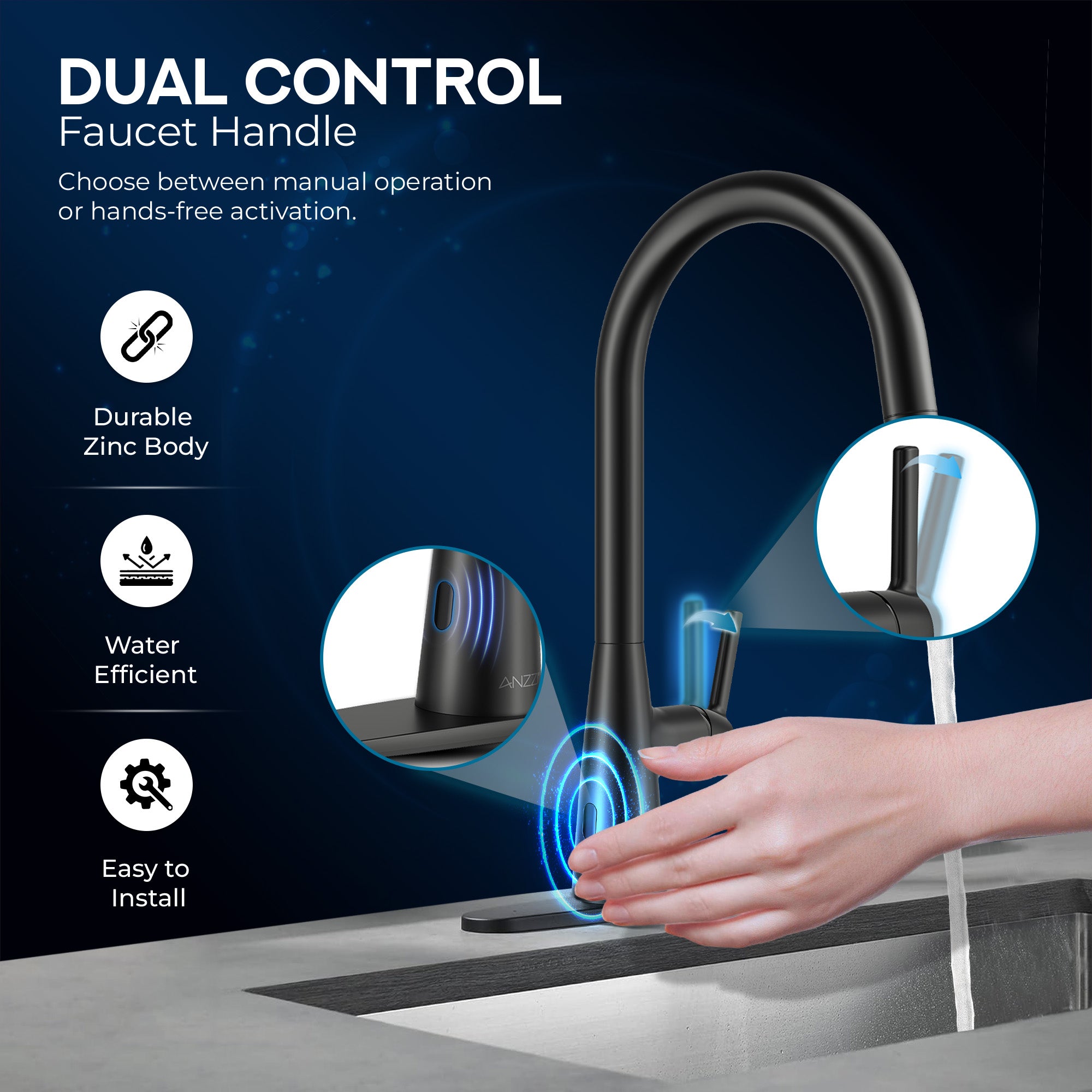 Modern Touchless Kitchen Faucet, Matte Black