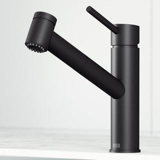 VIGO Branson 9" H Single Handle Pull-Out Sprayer Kitchen Faucet, Matte Black, Without Extras