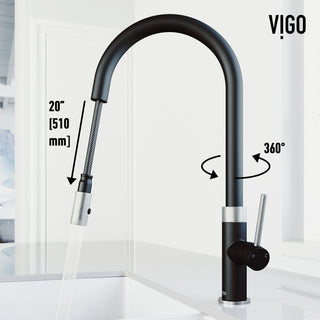 VIGO Bristol 19" H Single Handle Pull-Down Sprayer Kitchen Faucet, Stainless Steel/Matte Black, Without Extras