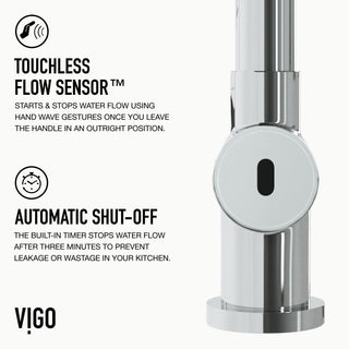 VIGO Gramercy 17" H Single Handle Pull-Down Sprayer Kitchen Faucet, Chrome, Touchless, Without Extras