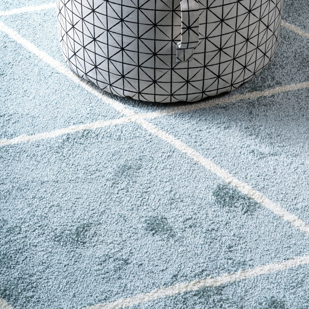 Cole Minimalist Diamond Trellis Light Blue/White 2 ft. x 8 ft. Runner Rug