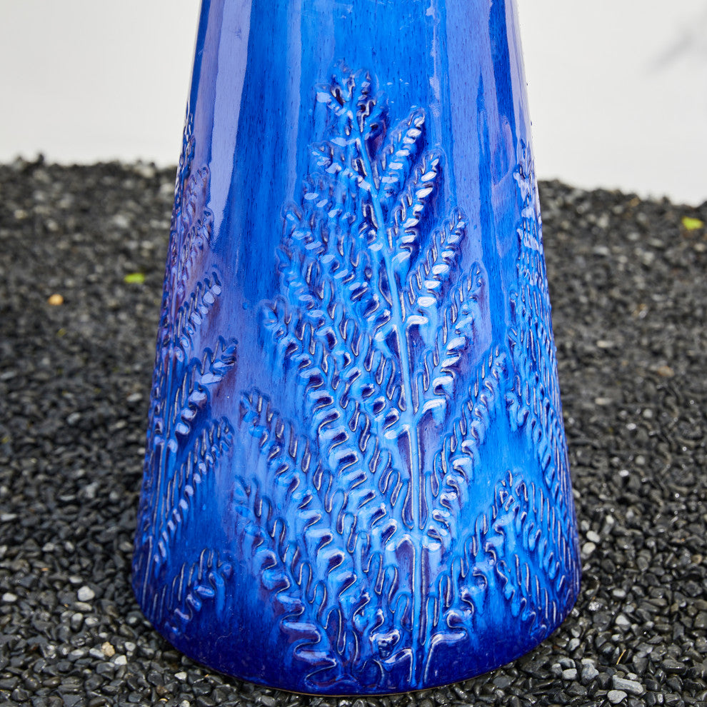 Cobalt Plant Pattern Pedestal Ceramic Fountain