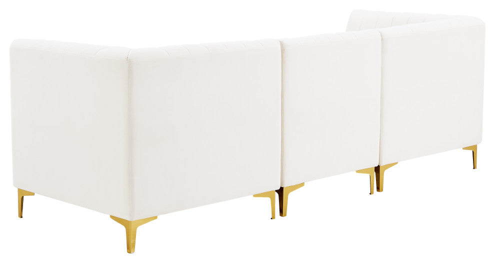 Alina Velvet Upholstered 3-Piece Modular Sofa, Cream