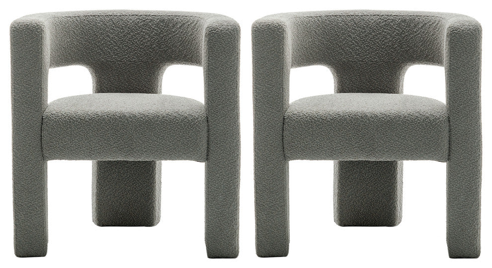 28" Wide Boucle Upholstered Square Armchair, Set of 2, Light Grey