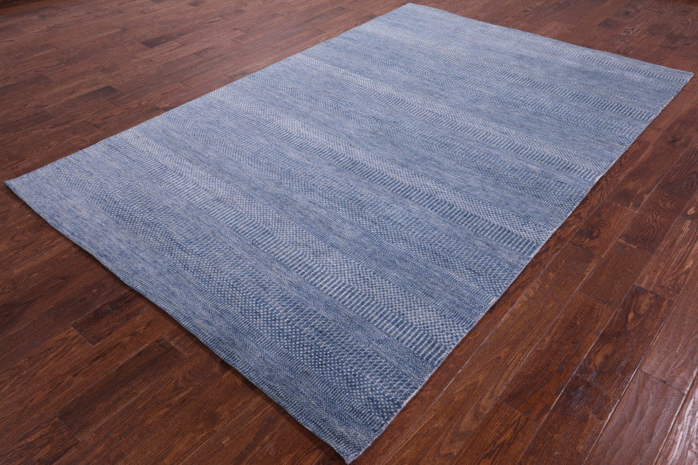6' 1" X 9' 5" Savannah Grass Hand-Knotted Wool and Silk Rug Q11409
