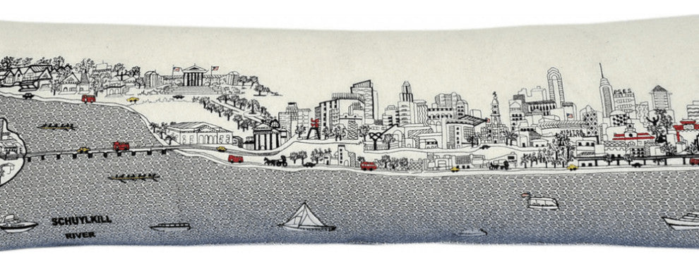 46" White Philadelphia Daylight Skyline Lumbar Decorative Pillow