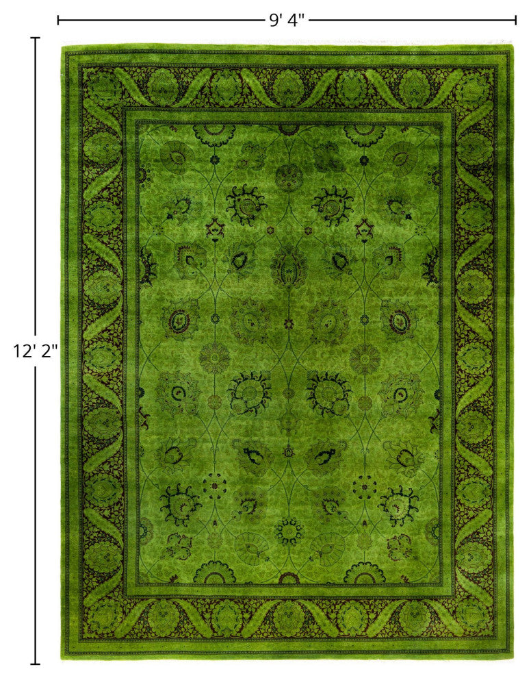 Overdyed One-of-a-Kind Hand-Knotted Area Rug Green, 9' 4" x 12' 2"