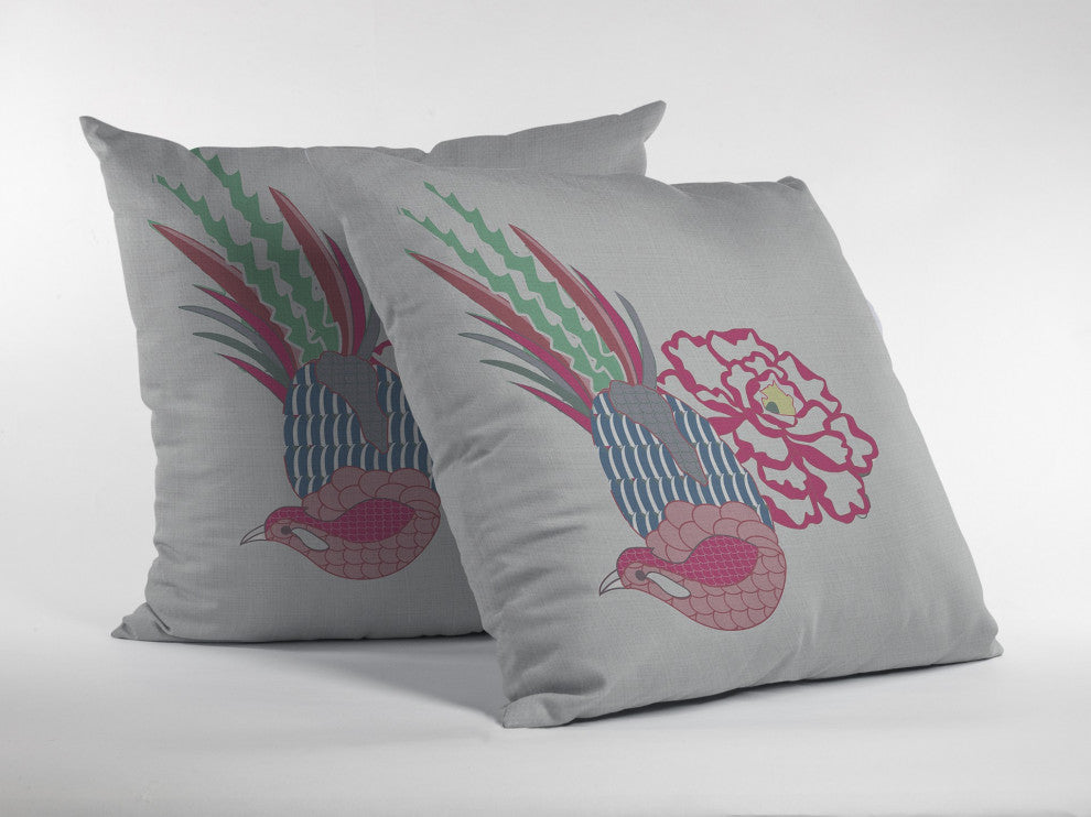 16 Pink White Peacock Suede Throw Pillow