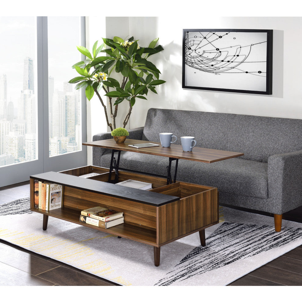 Wooden Coffee Table w/Lift Top, Walnut and Black Finish