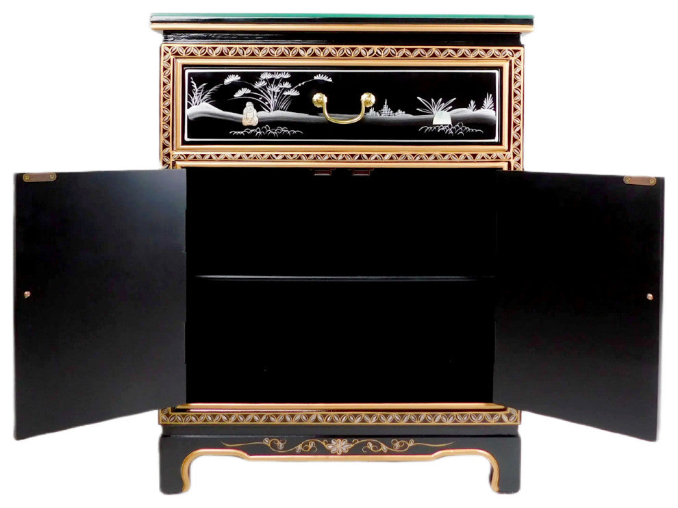 Black Lacquer 30" Shoe Cabinet 14" With Mother of Pearl