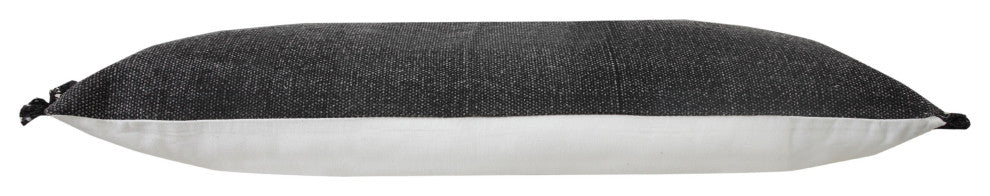 Muted Black Solid Stonewash Throw Pillow With Fringe, Black, 14"x36", Cover Only