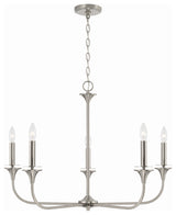 Presley Five Light Chandelier, Brushed Nickel