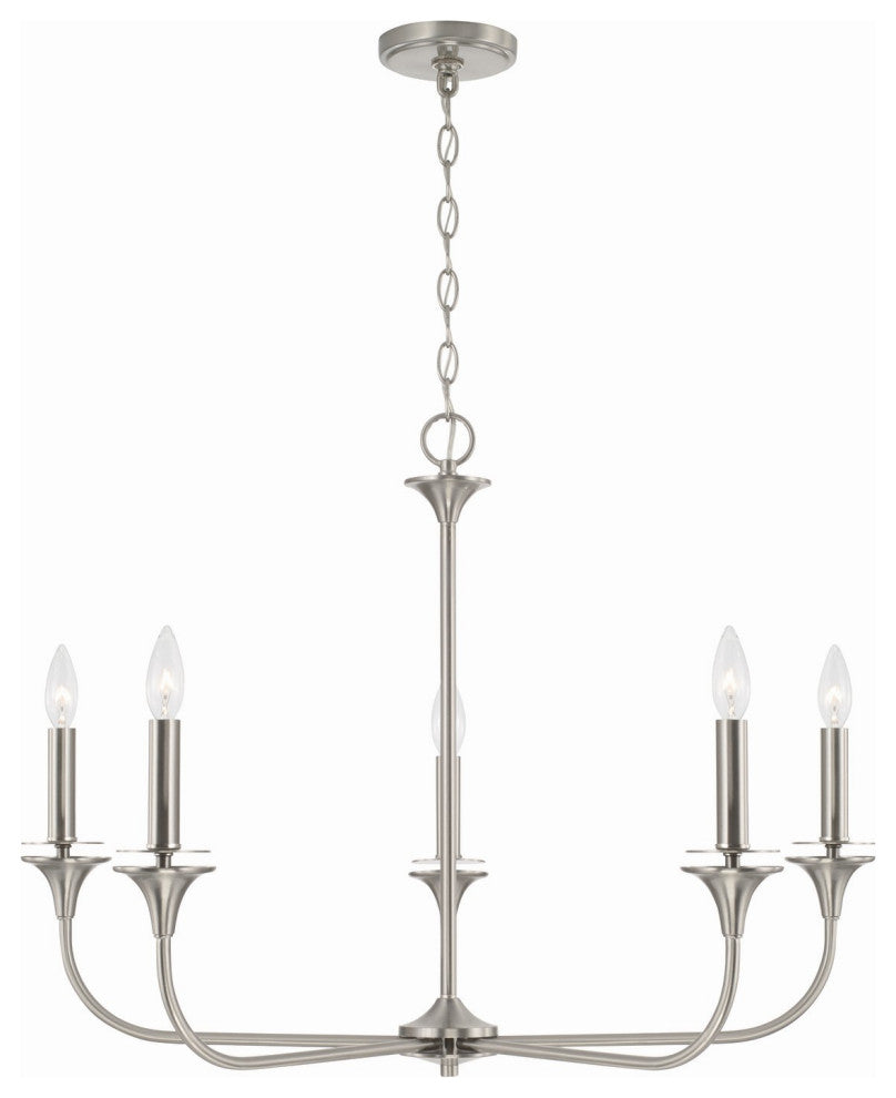 Presley Five Light Chandelier, Brushed Nickel