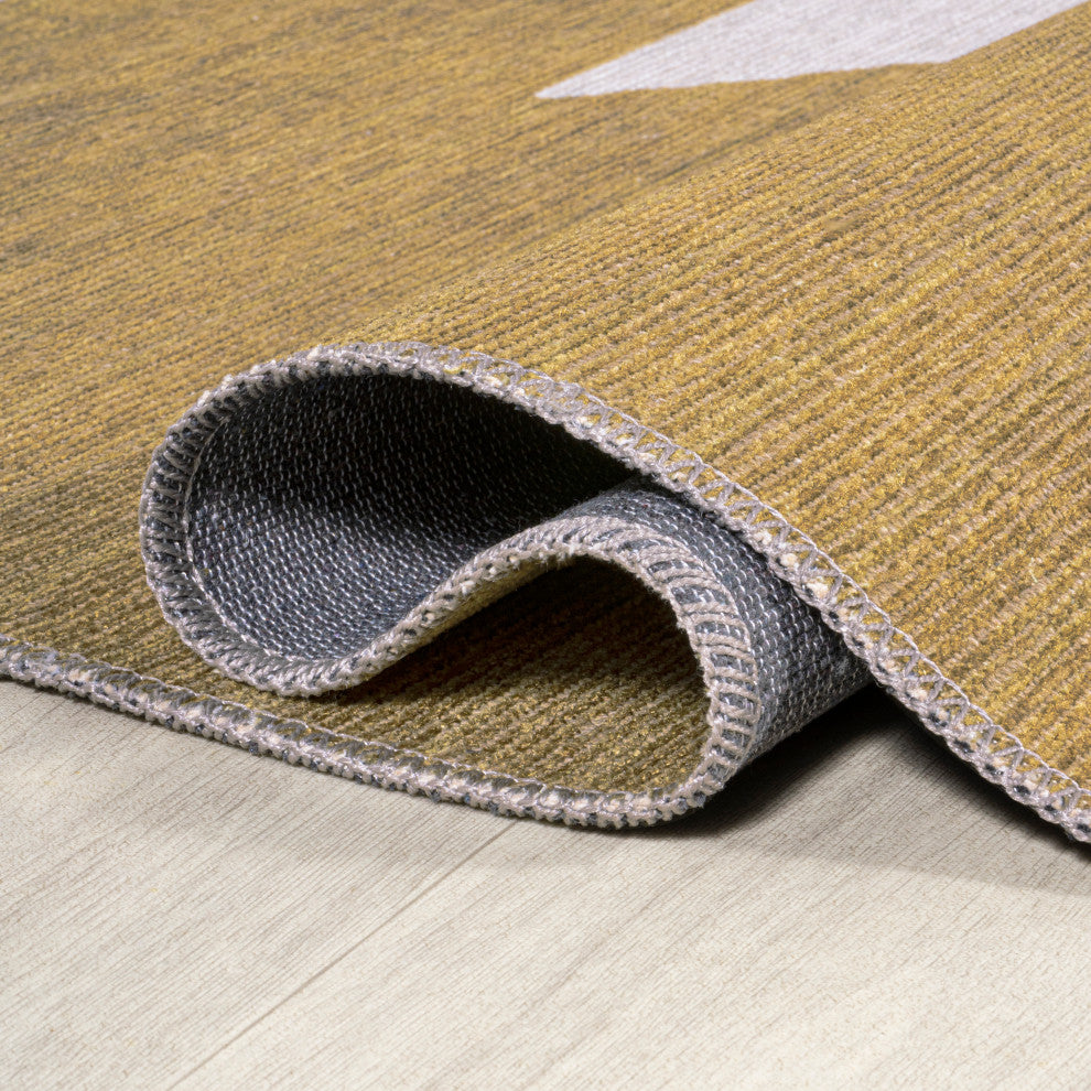 Chayton Minimalist Geometric Machine-Washable Area Rug, Yellow/Cream, 4x6
