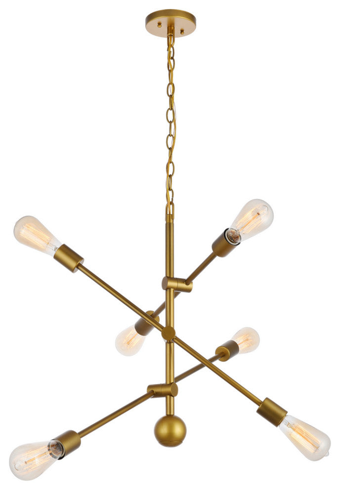 Living District Axel 6-Light Metal Pendant in Brass & Clear Finish