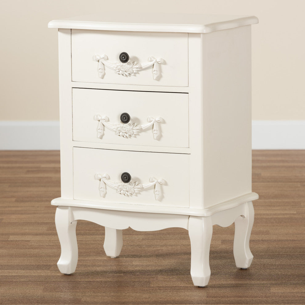 Callen Classic and Traditional White Finished Wood 3-Drawer Nightstand