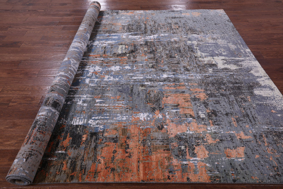 8' 1" X 10' 1" Abstract Handmade Wool and Silk Rug Q8881