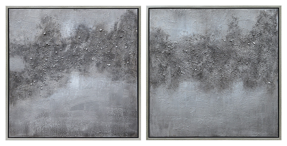 "Fog" Abstract Diptych Textured Metallic Hand Painted Wall Art by Martin Edwards