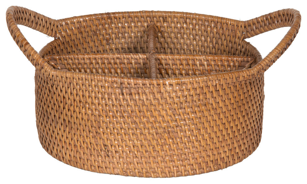 Loma Oval Rattan Utensil and Bottle Basket, Honey-Brown