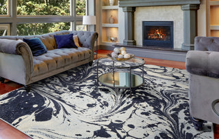 Watercolor Marble Plush Area Rug, Blue, 3'3"x4'11"