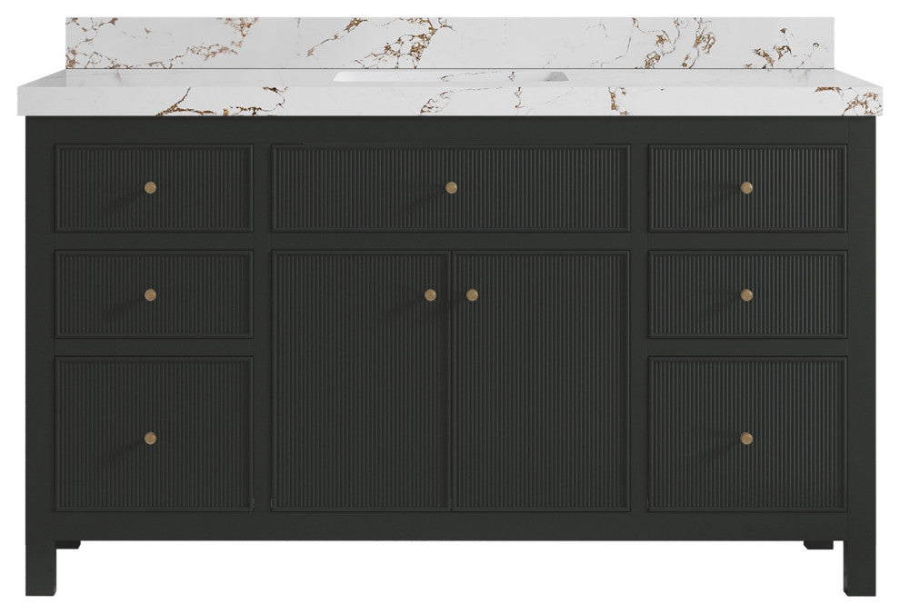 Sonoma 60" Single Sink Bath Vanity in Black Top, 2"  Viola Brown