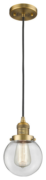 Beacon 1-Light LED Pendant, Brushed Brass, Glass: Clear