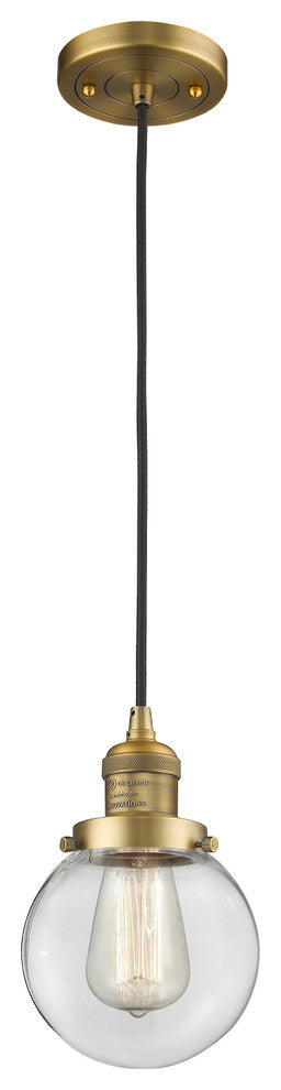 Beacon 1-Light LED Pendant, Brushed Brass, Glass: Clear