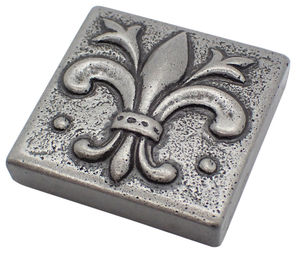 Fleur de Lis Metal Insert Tile Pewter 2"x2", Set of 8