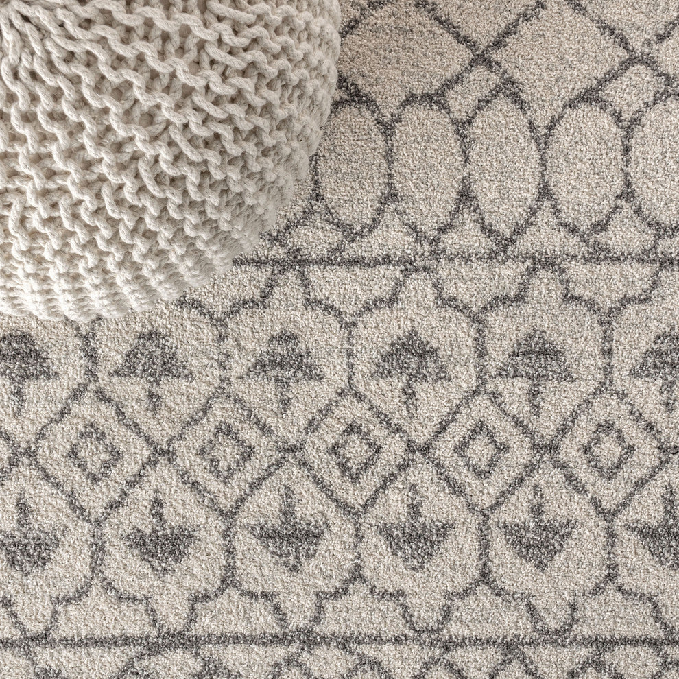 Izil Moroccan Beni Souk Area Rug, Cream/Gray, 5 X 8