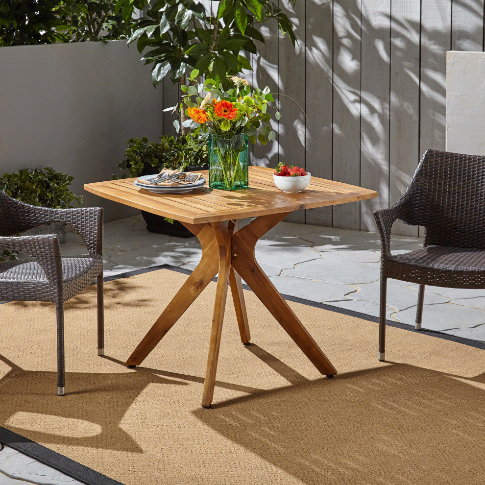 GDF Studio Stanford Outdoor Square Acacia Wood Dining Table With X Base, Teak Fi