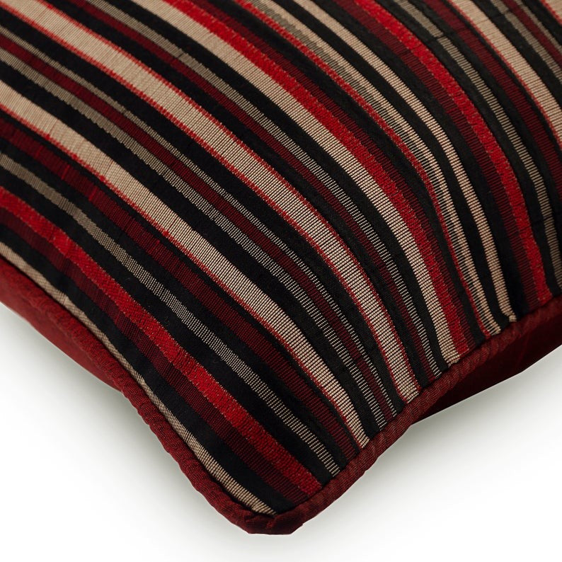Decorative Striped Red Jacquard Silk 24"x24" Pillow Cover, Striped Right