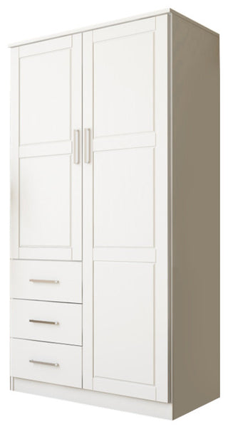 100% Solid Wood Metro 2-Door Wardrobe/Armoire, White-Raised Panel