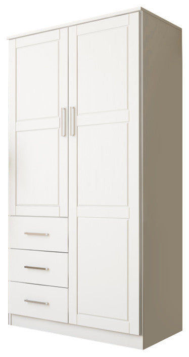 100% Solid Wood Metro 2-Door Wardrobe/Armoire, White-Raised Panel