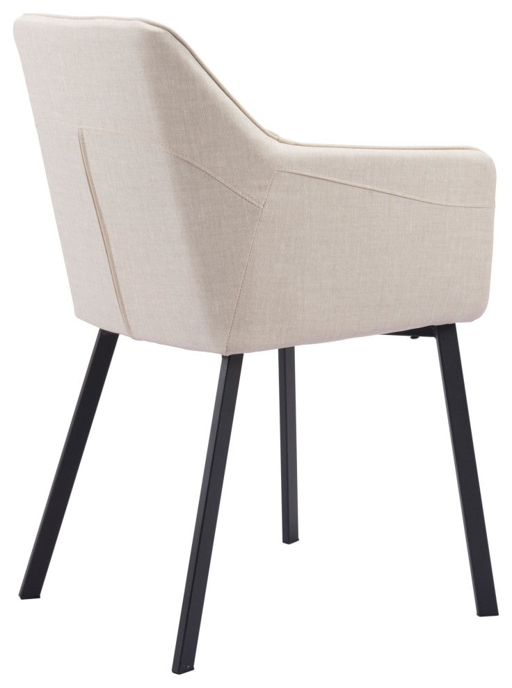 Side Dining Chair, Steel Metal, Fabric, Beige, Black, Bar Kitchen Cafe Bistro