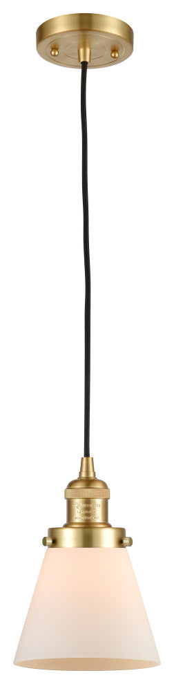 Small Cone 1 Light Mini Pendant, Satin Gold, Matte White
