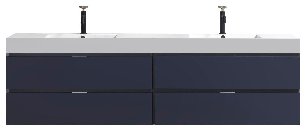 Bliss 80" Double Sink Wall Mount Bathroom Vanity, Blue