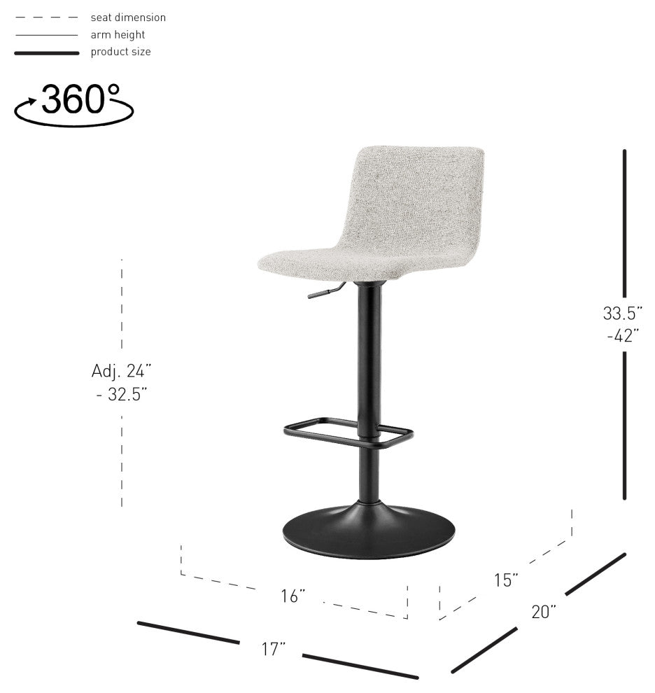 Bruce Gaslift Bar Stool, Pebbled Cream, Fabric