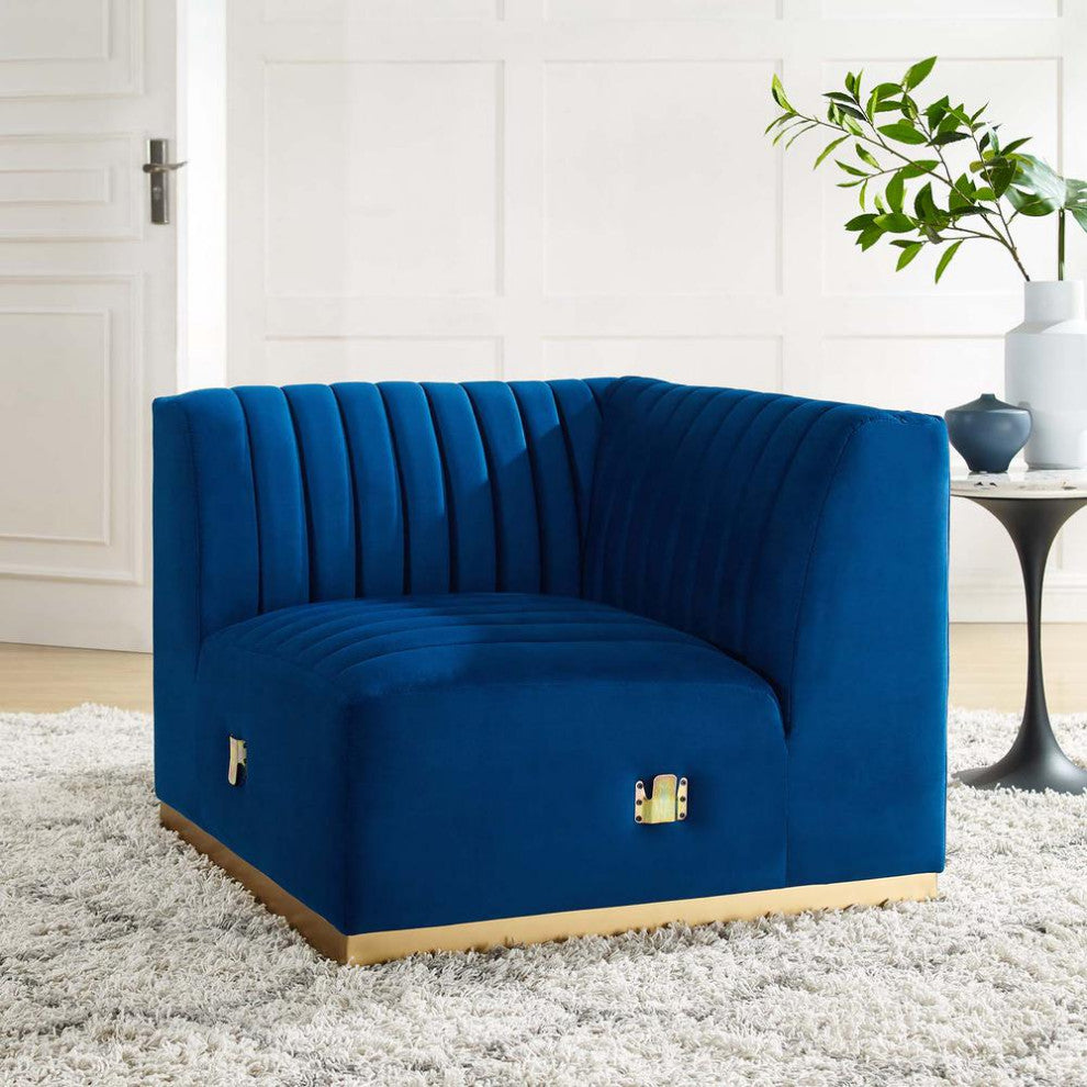 Conjure Channel Tufted Performance Velvet Left Corner Chair, Gold Navy